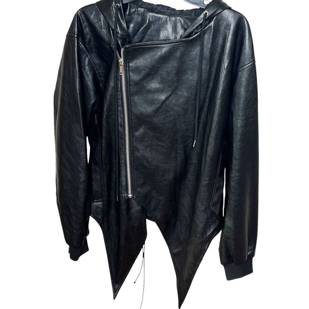 Hot Topic Faux Leather Lace Up Back Jacket Hooded Mens Medium Unisex Punk